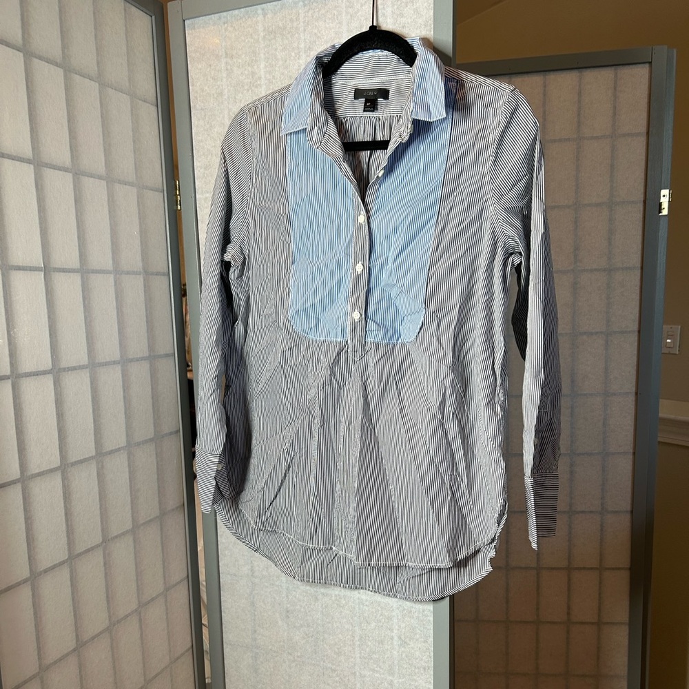 J Crew pin striped blouse